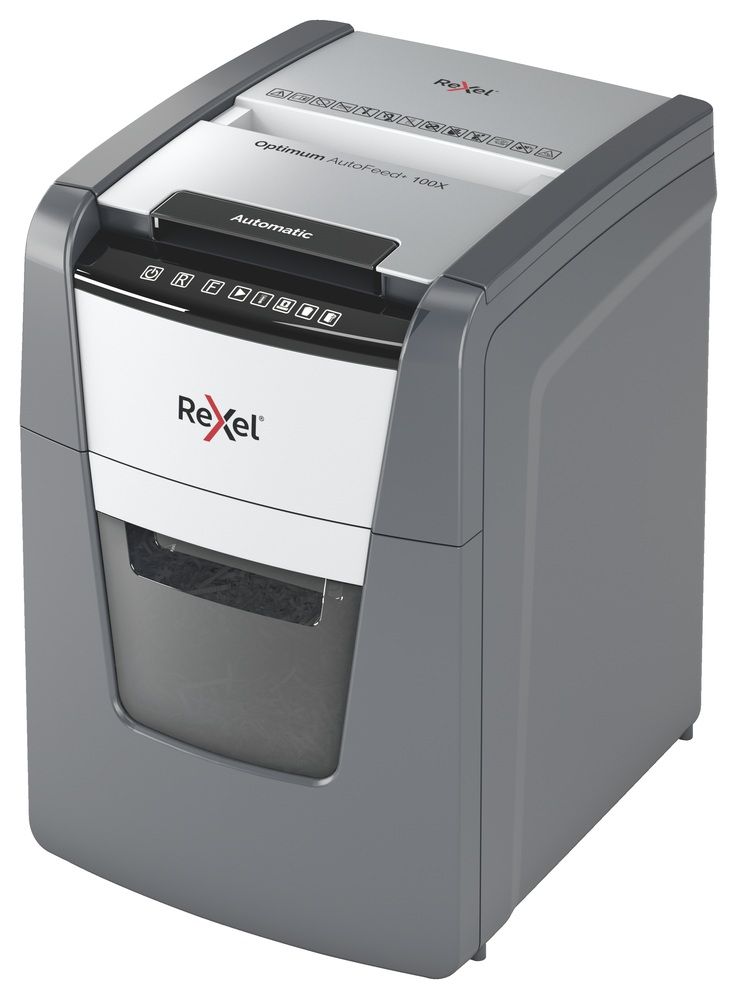 Rexel AutoFeed+ 100X automatic shredder, P-4, cuts confetti cut (4x28mm), 100 sheets, 34 litre bin_1