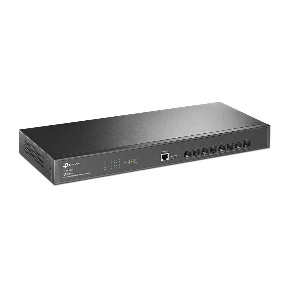 Switch TP-Link TL-SX3008F, JetStream 8-Port 10GE SFP+ L2+ Managed, 8× 10GE SFP+ Slots, 1× RJ45 Console Port, 1× Micro-USB Console Port, Fanless, Rack Mountable, Switching Capacity: 160 Gbps, Packet Forwarding Rate: 119.04 Mpps, Jumbo Frame: 9 KB._2