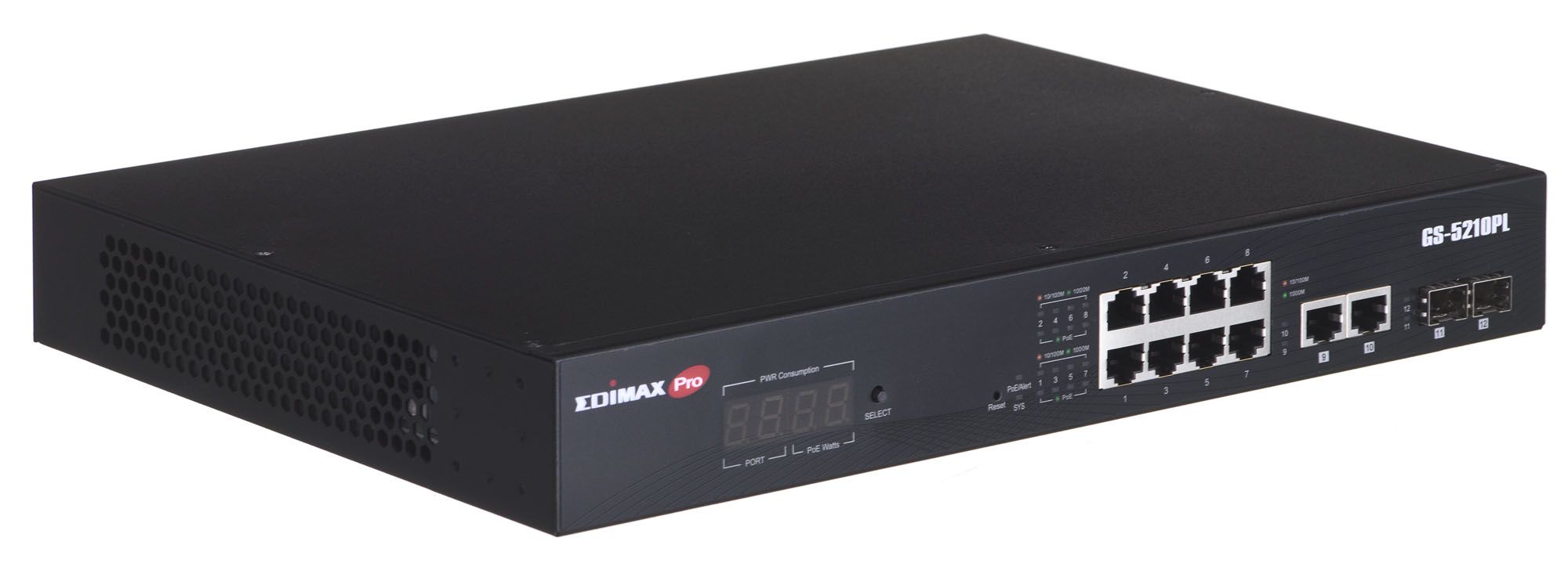 Switch EDIMAX GS-5210PL  (VLAN 12-Port Gigabit PoE+ Long Range Web Smart 2x Gigabit RJ45 and 2x SFP Ports)_1