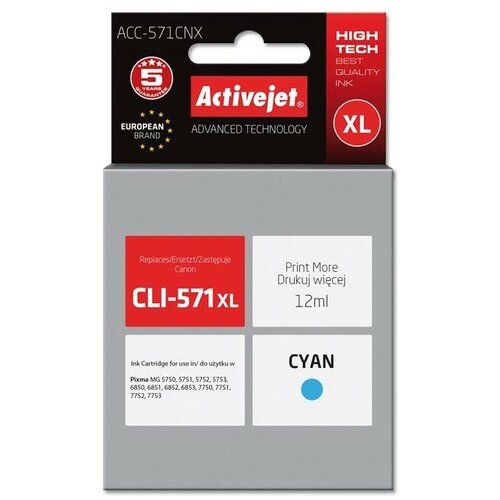 Activejet ACC-571CNX ink for Canon printer; Canon CLI-571C XL replacement; Supreme; 12 ml; cyan_1