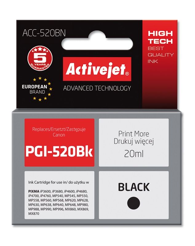 Cartus cerneala Activejet ACC-520BN ,Negru ,20 ml (compatibil cu Canon ACC-520BN)