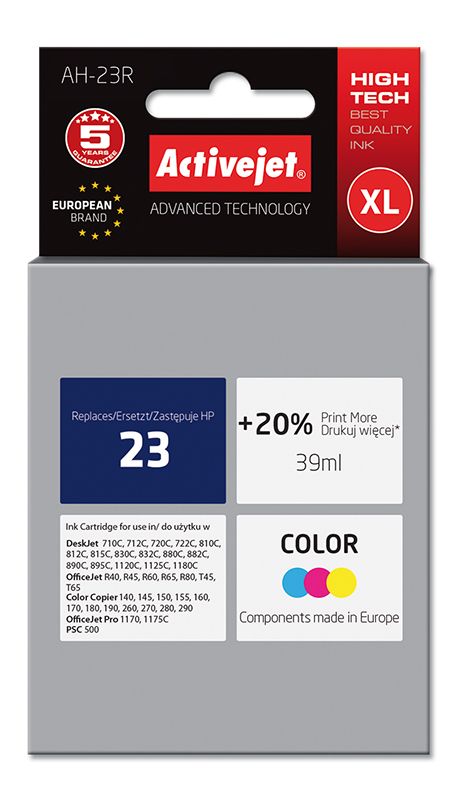 Activejet AH-23R ink for HP printer, HP 23 C1823D replacement; Premium; 39 ml; color_1