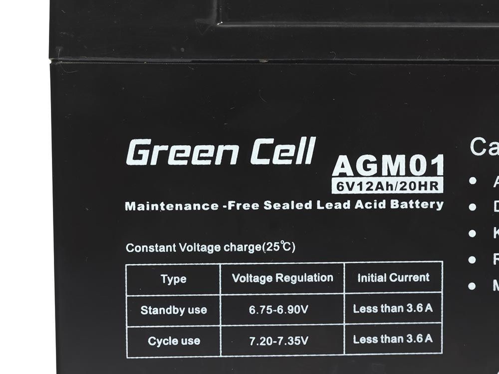 Green Cell AGM Battery 6V 12Ah - Batterie - 12.000 mAh Sealed Lead Acid (VRLA)_3