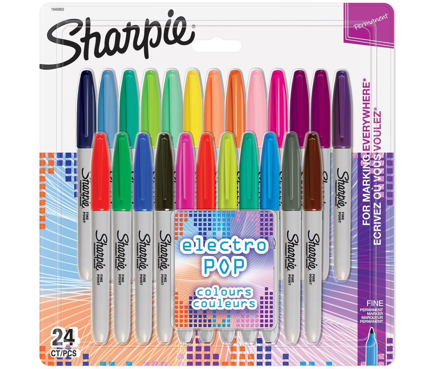 Permanent Marker Set Sharpie Fine Electro Pop - 24 colors