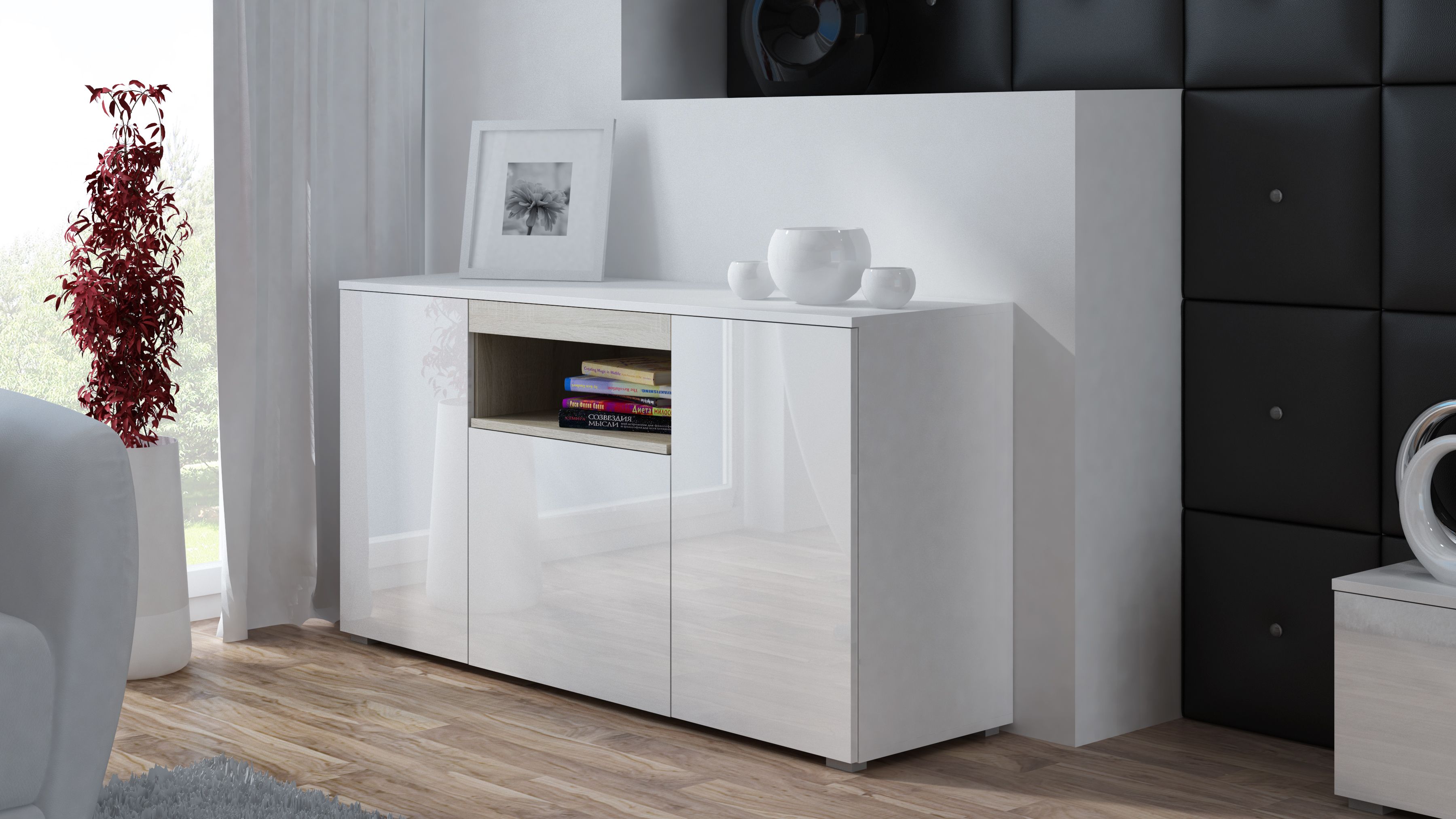 Cama sideboard VIVA 150 white/white gloss + sonoma oak