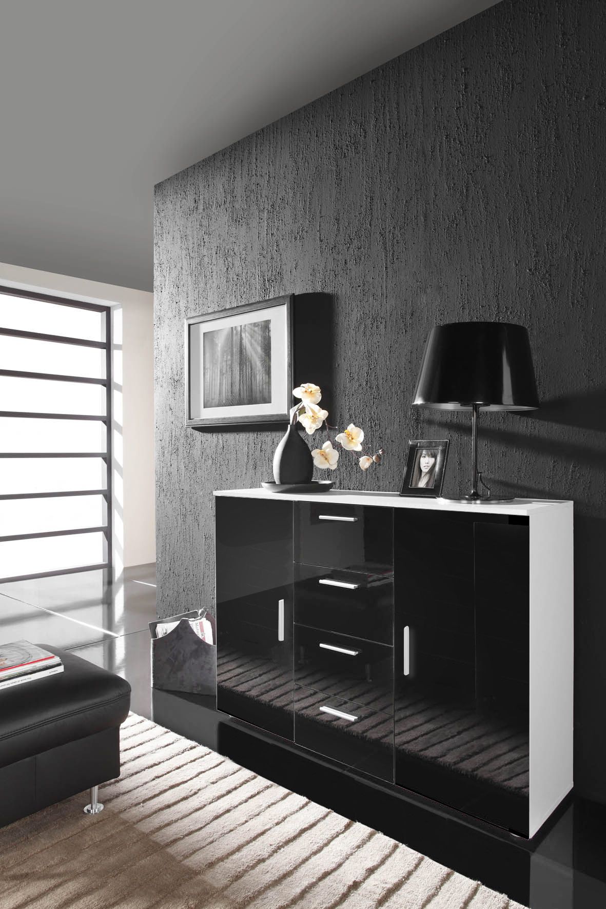 Cama living room sideboard UNI BLACK white/black gloss