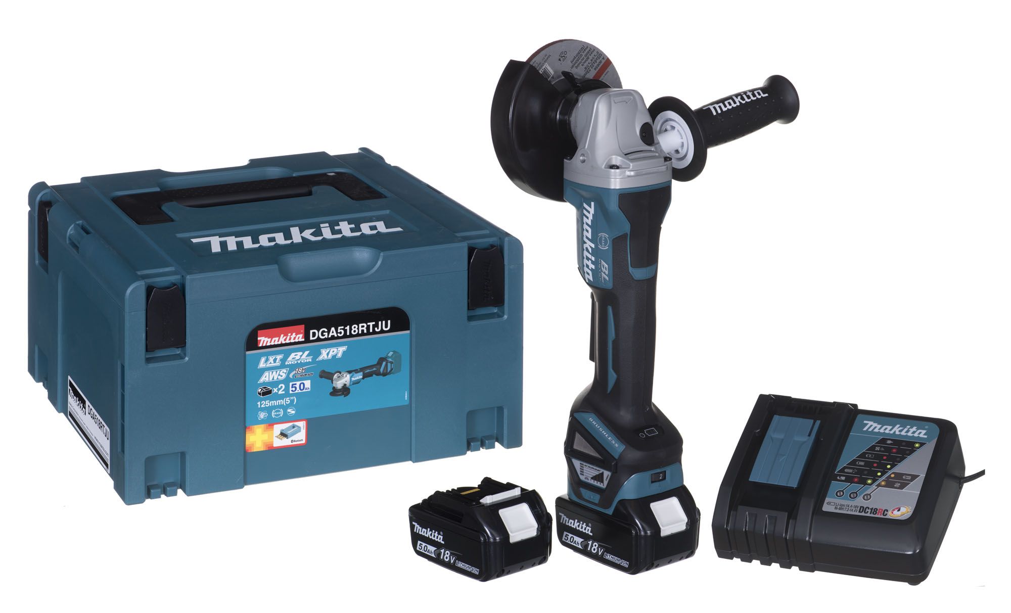 Makita DGA518RTJU angle grinder 18V