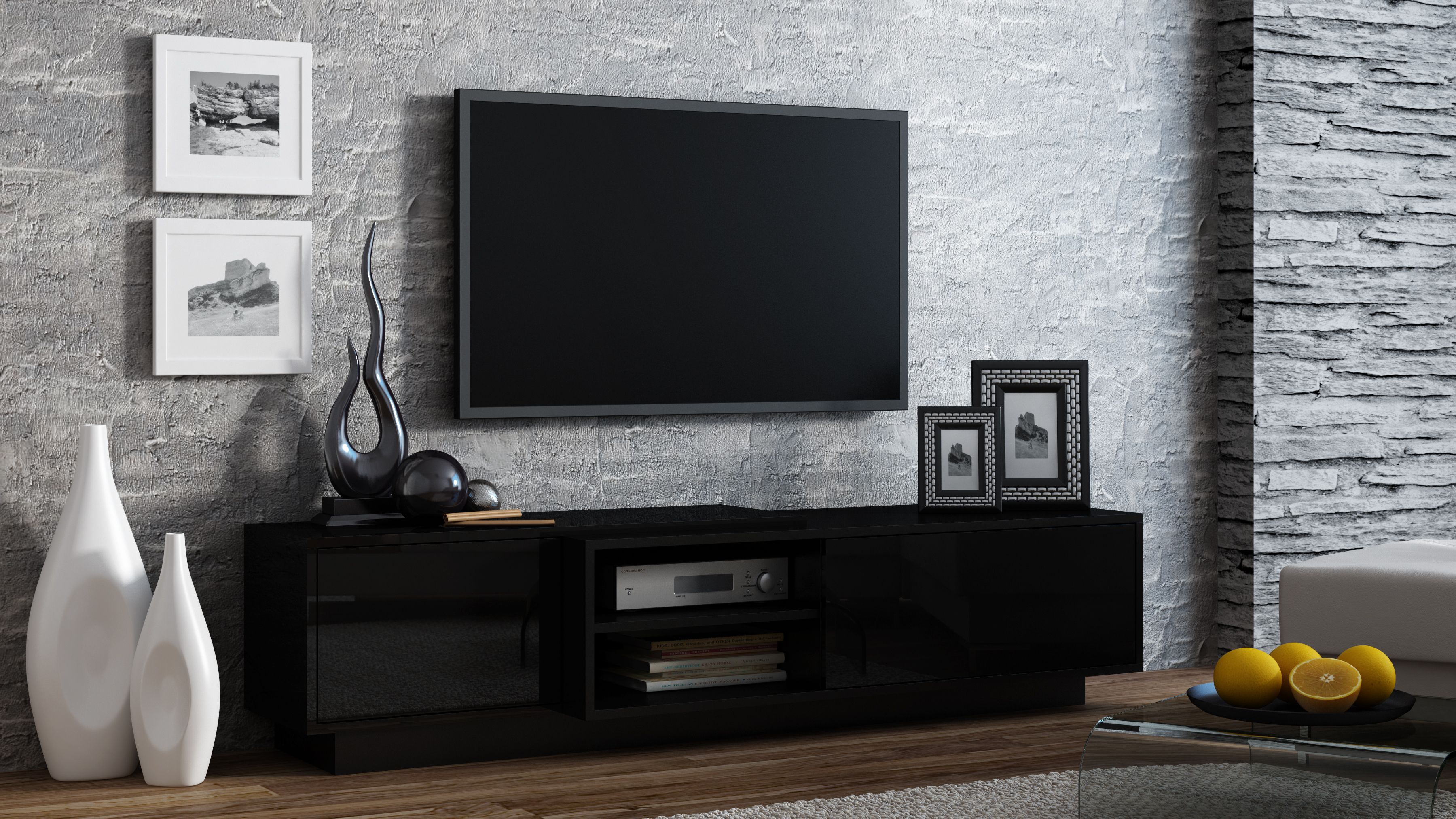 Cama TV cabinet SIGMA1 180 black/black gloss