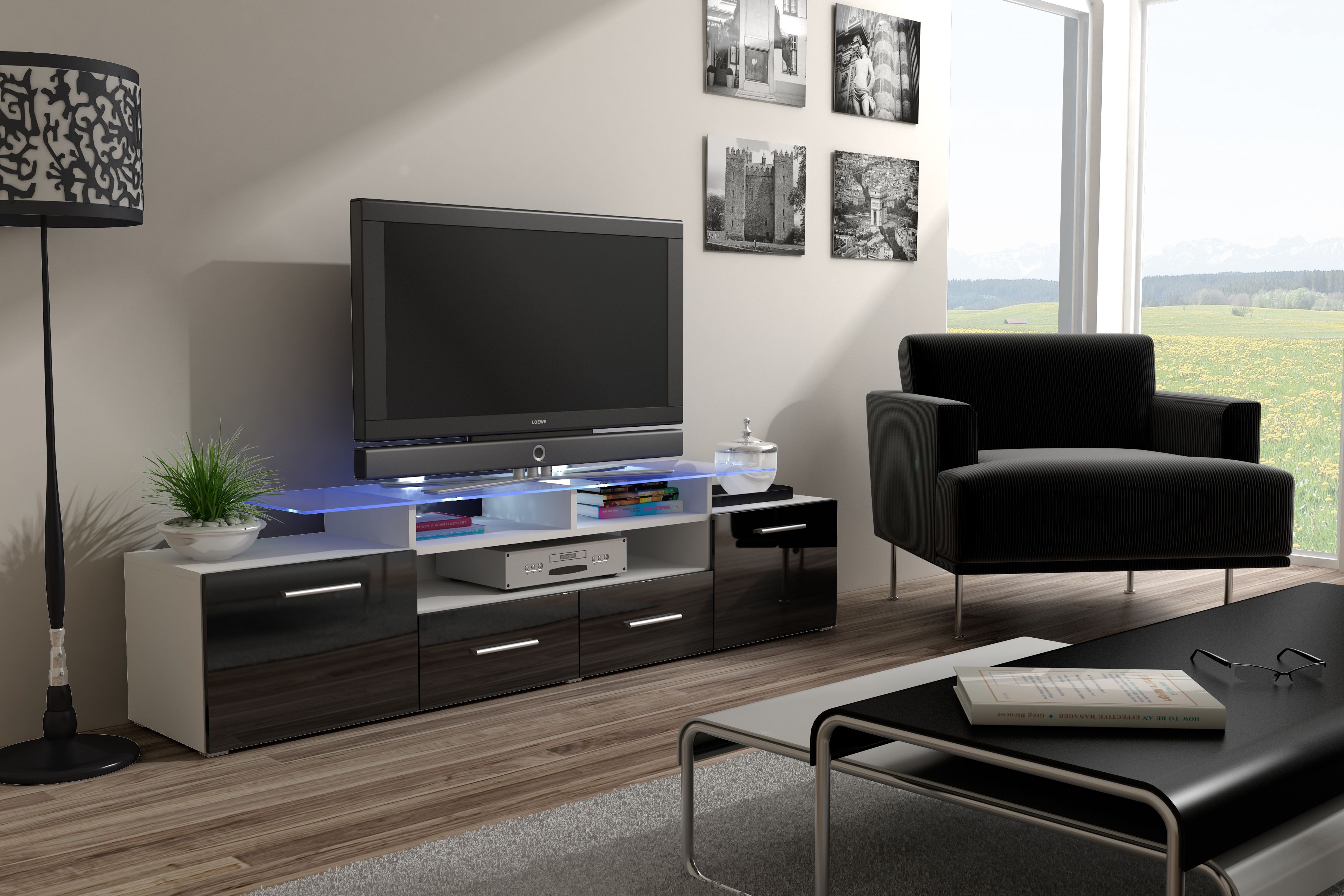 Cama TV stand EVORA 200 white/black gloss