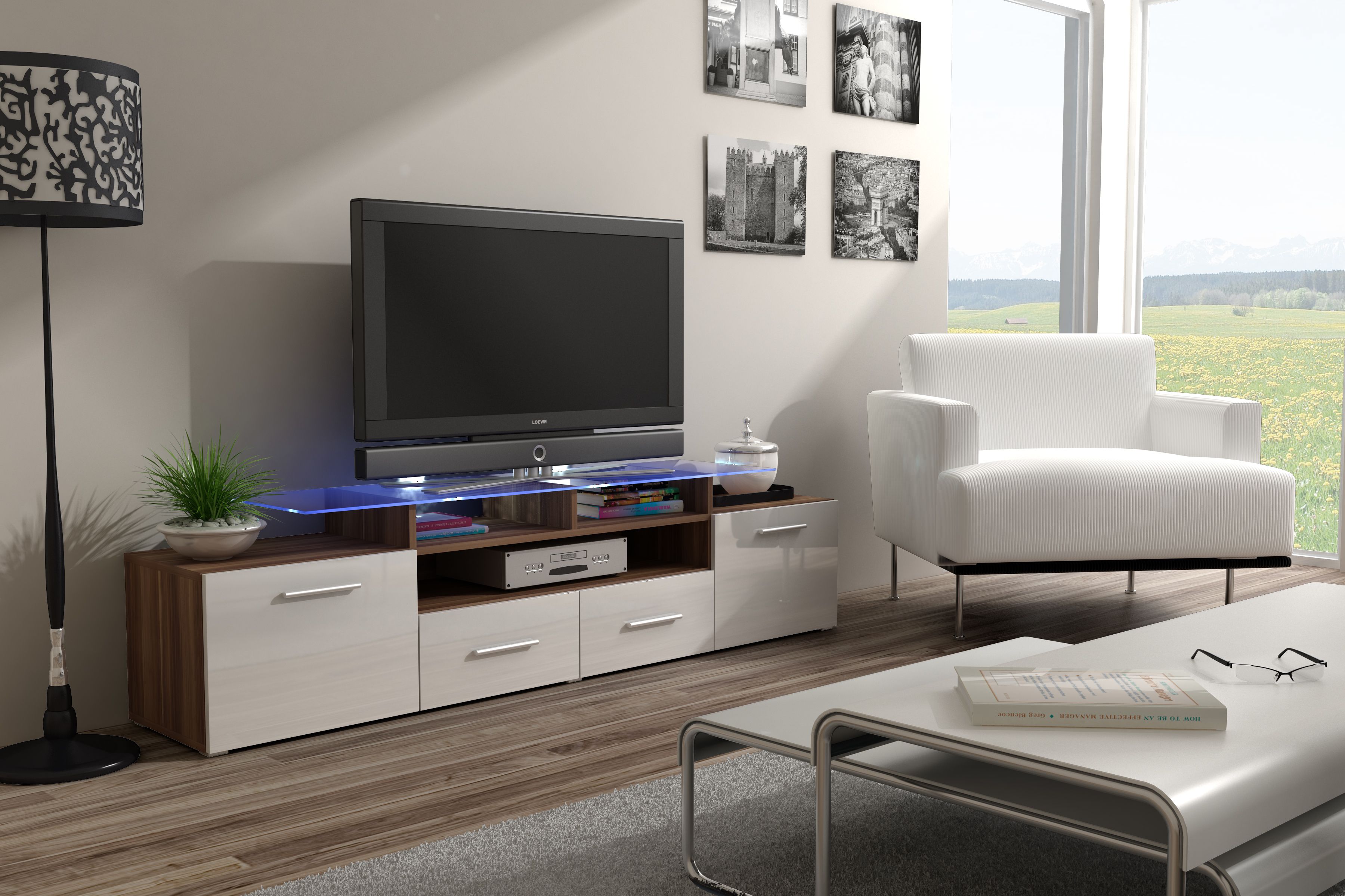 Cama TV stand EVORA 200 plum tree/white gloss