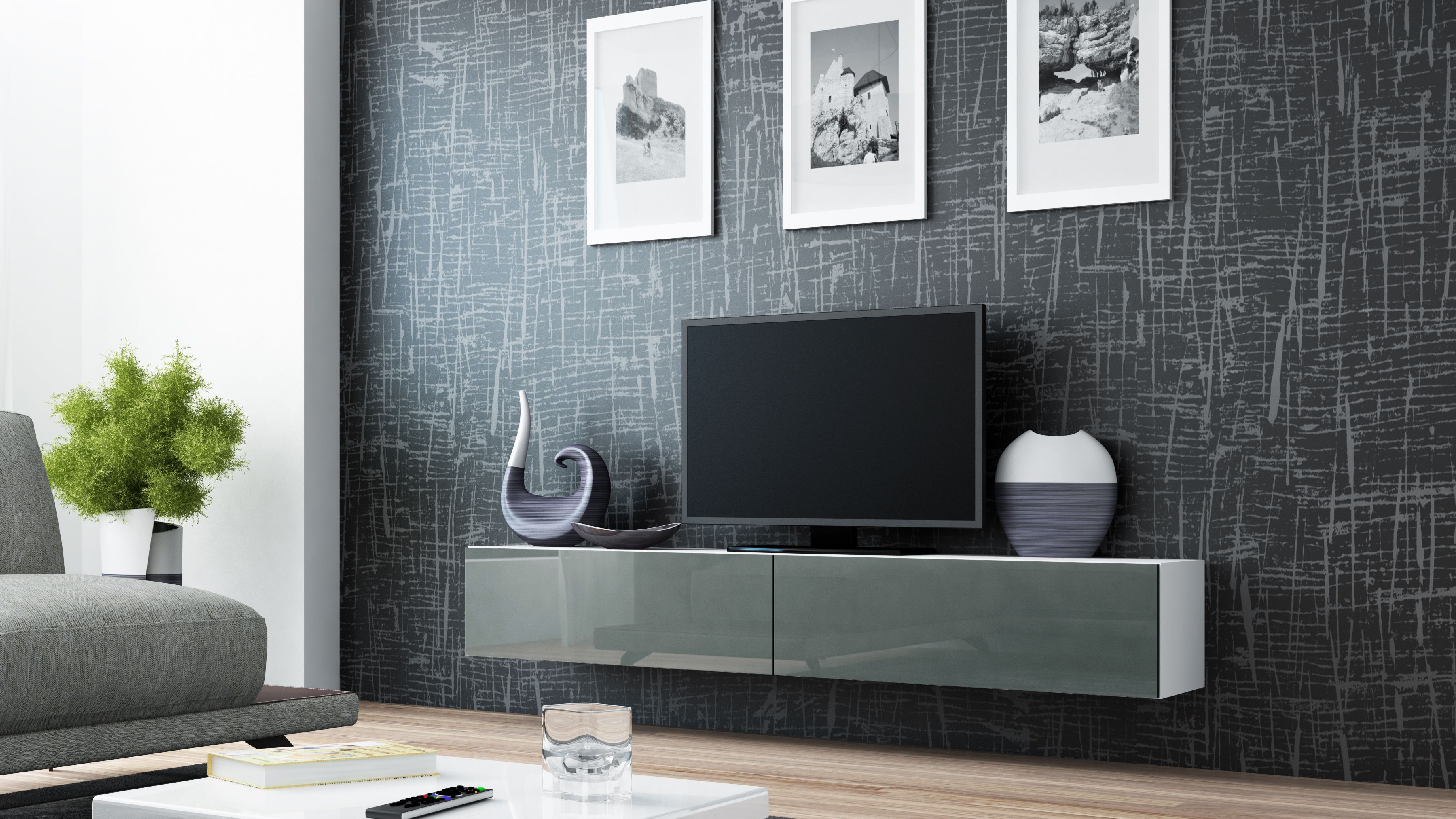 Cama TV Stand VIGO '180' 30/180/40 white/grey gloss