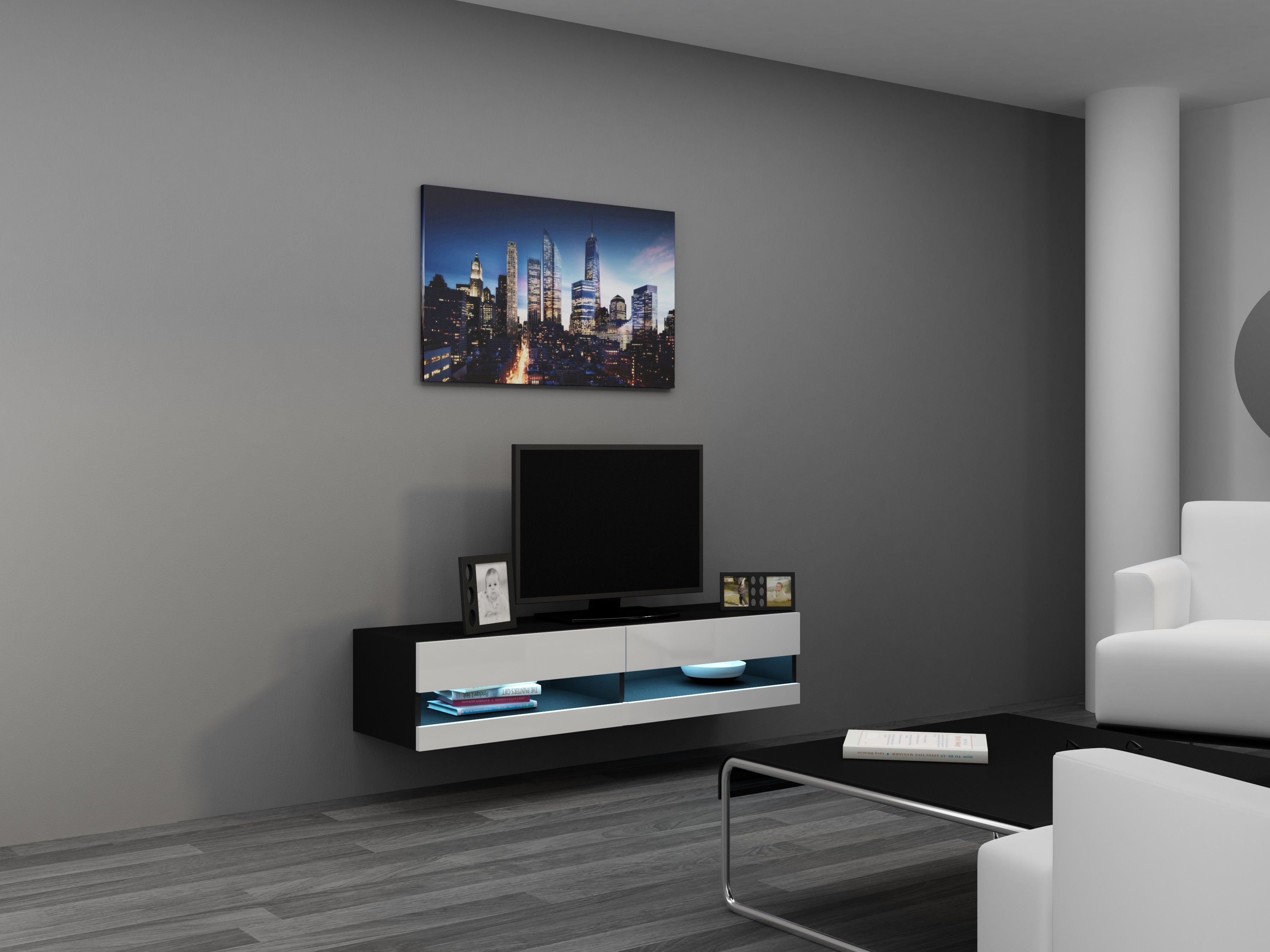 Cama TV stand VIGO NEW 30/140/40 black/white gloss