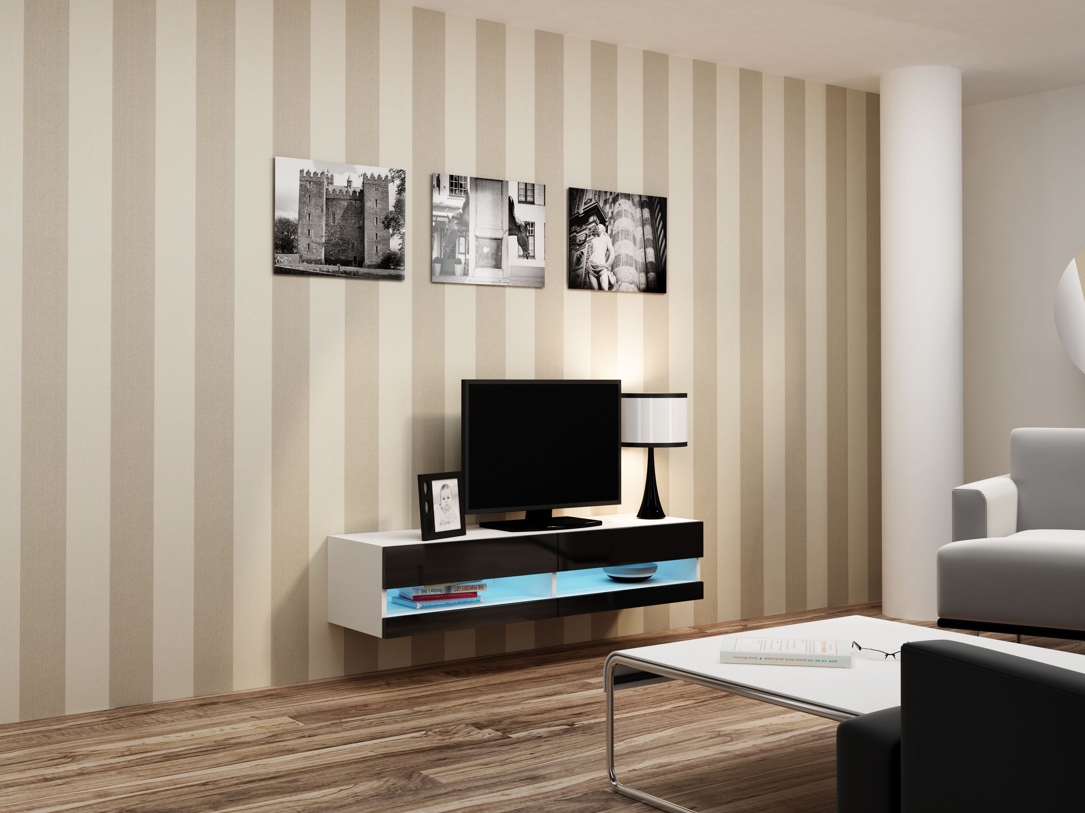 Cama TV stand VIGO NEW 30/140/40 white/black gloss