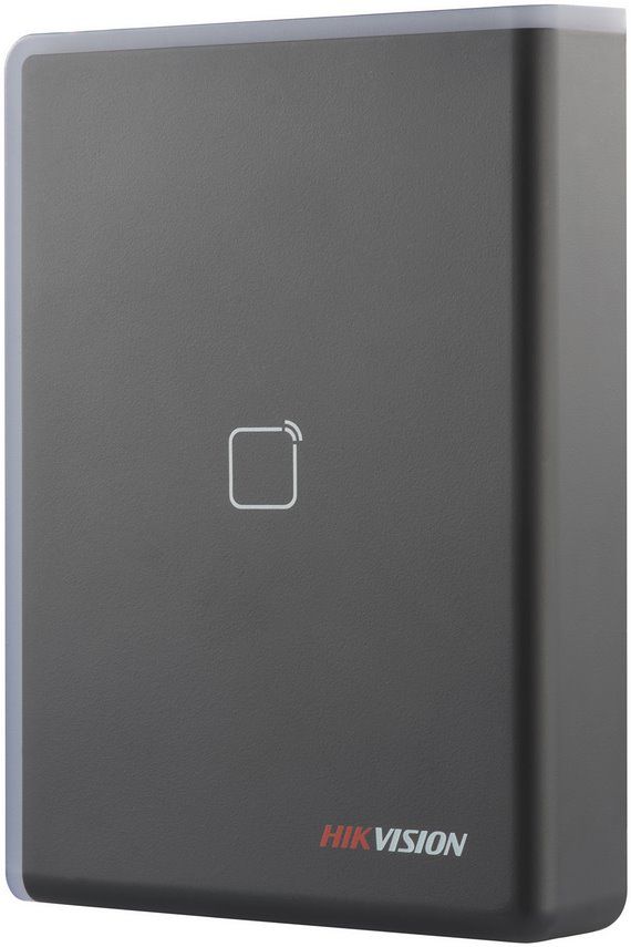 Cititor de carduri Hikvision DS-K1102AE, Pro series, suporta caduri EM frecventa:125KHz, conectivitate: RS-485 si  protocol Wiegand (W26/ W34), distanta de citire: ≤ 50 mm, LED stare, beeper, Watchdog, alimentare: 12 VDC, dimensiuni: 121 mm × 86.5 mm × 14 mm, IP64, greutate: 0.14 kg
