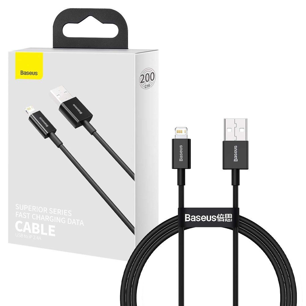 CABLU alimentare si date Baseus Superior, Fast Charging Data Cable pt. smartphone, USB la Lightning Iphone 2.4A, 2m, negru  CALYS-C01  (include TV 0.06 lei)