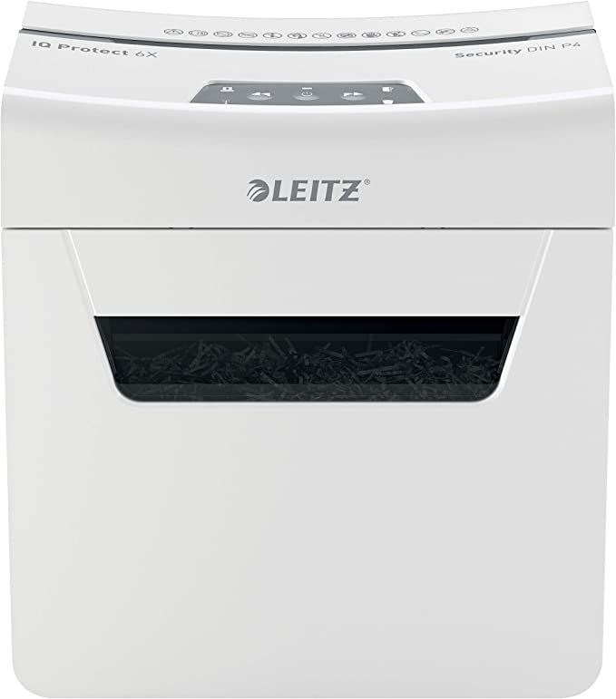 Distrugator manual documente Leitz IQ Protect  6X ,  6 coli, P4, cross-cut (tip confeti), cos  10 litri, alb, Leitz 