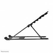 Neomounts by Newstar NSLS085BLACK foldable laptop stand for 10-17  laptops, tilt adjustable - Black  Specifications General Min. screen size*: 10 inch Max. screen size*: 17 inch Min. weight: 0 kg Max. weight: 5 kg Screens: 1 Desk mount: Stand  Functionality Type: Tilt Tilt (degrees): 36° Width: 22,3