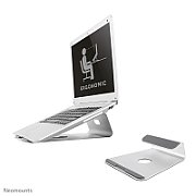 Neomounts by Newstar Raised Aluminium Laptop Stand  Specifications General Min. screen size*: 10 inch Max. screen size*: 17 inch Min. weight: 0 kg Max. weight: 5 kg Desk mount: Stand  Functionality Type: Fixed Tilt (degrees): 22° Width: 21 cm Depth: 24 cm Height: 6,8 cm Height adjustment: None