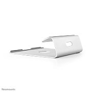 Neomounts by Newstar Raised Aluminium Laptop Stand  Specifications General Min. screen size*: 10 inch Max. screen size*: 17 inch Min. weight: 0 kg Max. weight: 5 kg Desk mount: Stand  Functionality Type: Fixed Tilt (degrees): 22° Width: 21 cm Depth: 24 cm Height: 6,8 cm Height adjustment: None