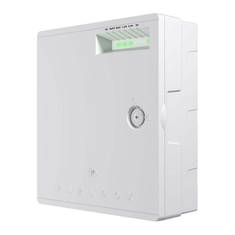 Sursa de alimentare supervizata in comutatie, putere totala 75W, alimentare 100-240Vac cu acumulator de back-up de 13.8Vdc si iesire auxiliara de 15 Vdc cu protectie la supraconsum • comutator antisabotaj pe placa • operare in mod stand alone sau supervizare via Bus • permite o incarcare