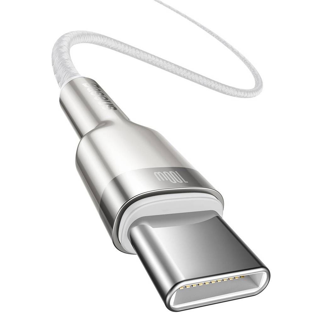 CABLU alimentare si date Baseus Cafule Metal, Fast Charging Data Cable pt. smartphone, USB Type-C la USB Type-C 100W, brodat, 1m, alb 