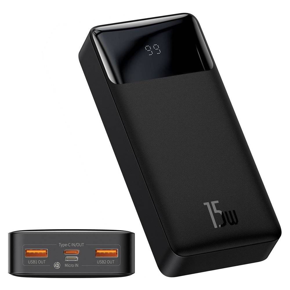 POWER BANK Baseus Bipow Digital Display, 20000mAh, PD 15W, 2 x USB 1 x USB Type-C, 1 x Micro USB digital display pt. status baterie, total 3A, black,  PPDML-J01  (include TV 0.18lei)