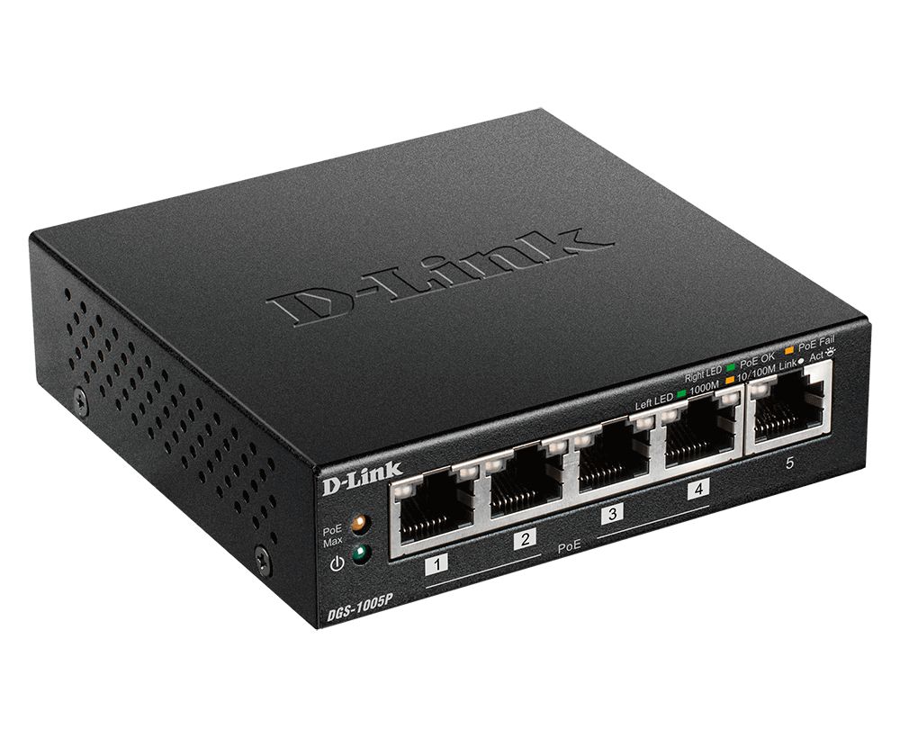 D-Link SWITCH D-LINK  5 porturi Gigabit, 4 porturi POE, carcasa metal.  DGS-1005P (include timbru verde 1.5 lei)