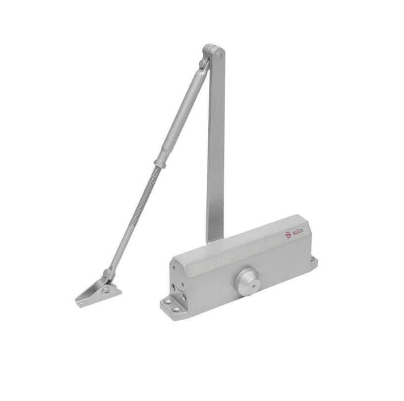 Amortizor hidraulic cu brat SA-5044AW-sv, argintiu Pentru: usi cu greutatea de 60-85 kg latime usa ≤1050mm Ulei hidraulic termostabil Viteza de inchidere reglabila Montare universala: stanga sau dreapta Culoare: argintiu Deschidere usa la 180°