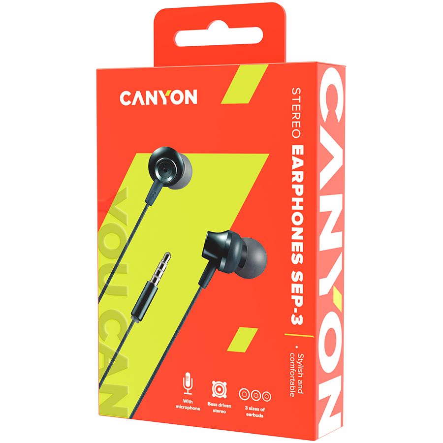 CANYON SEP-3 Stereo earphones with microphone, metallic shell, cable length 1.2m, Dark Gray, 22*12.6mm, 0.012kg_3
