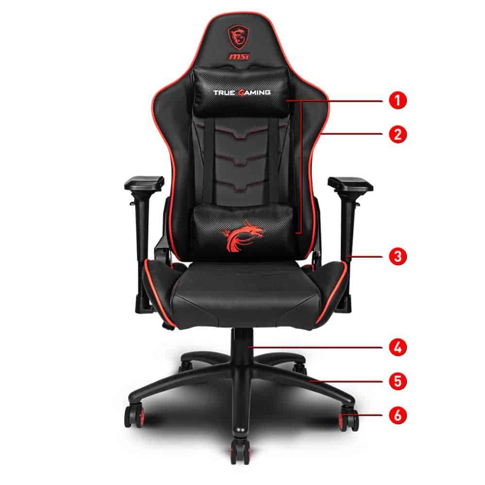 MSI MAG CH120 Gaming Chair 'Black and Red, Steel frame, Recline-able backrest, Adjustable 4D Armrests, breathable foam, 4D Armrests, Ergonomic headrest pillow, Lumbar support cushion'_3