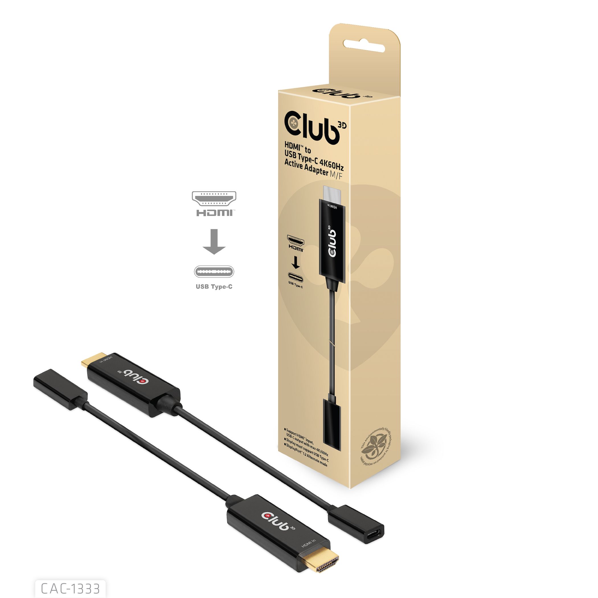 CLUB 3D CAC-1333 HDMI to USB Type-C 4K60Hz Active Adapter M/F