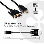 CLUB3D DVI to HDMI 1.4 Cable M/M 2m/ 6.56ft Bidirectional