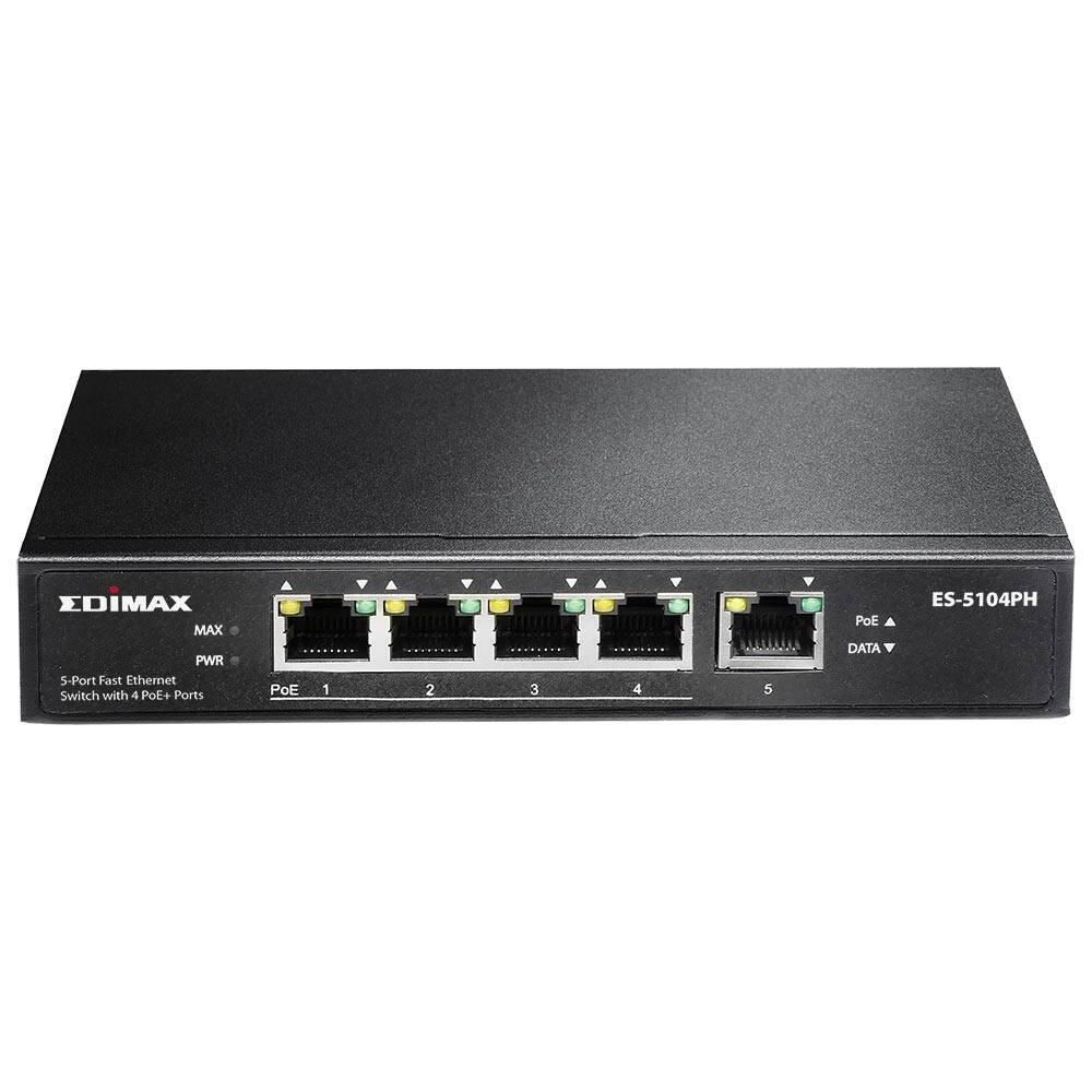 Edimax ES-5104PH network switch Unmanaged L2 Fast Ethernet (10/100) Power over Ethernet (PoE) Black_1