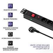PDU Qoltec 53995, 19-inch, 1U, 6 prize French Schuko, max 16A, cu intrerupator