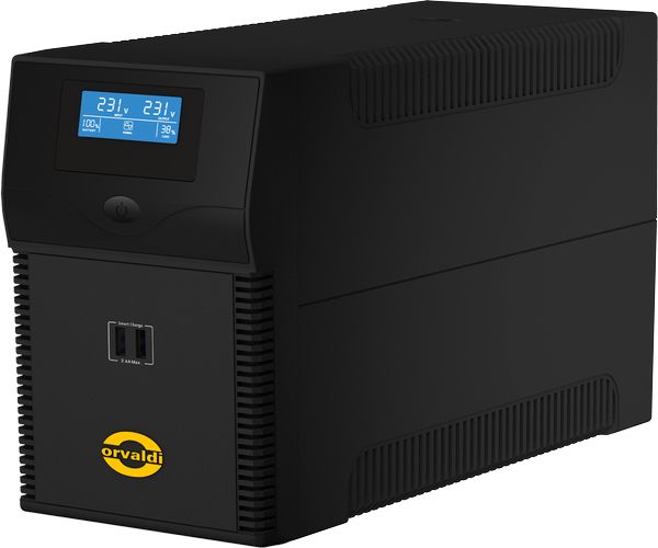 UPS Orvaldi ID2K0CH, 2 kVA, 1200 W, line-interactive, 4x Schuko, 2x C13, 1x RJ45, 1x USB, 24V 9Ah LCD, Tower, Negru
