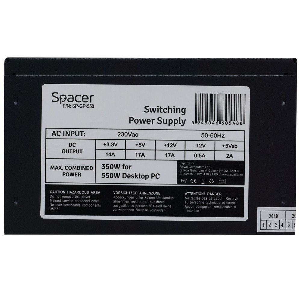 SURSA SPACER 550 (350W for 550W Desktop PC), fan 120mm, 1x PCI-E (6), 4x S-ATA, 1x P8 (4+4), retail box, 