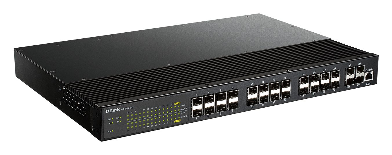 D-Link Switch D-Link DIS-700G-28XS - 24 Ports SFP Plus 4 Port 10G SFP+ with Dual DC input - Industrial Layer 2+ Gigabit Managed Switch - 24 x SFP Auto-Negotiating Ports - 4 x SFP+ uplink slots - Dual power input (12~58 VDC) and Reverse power protection - Power Consumption: 35W - Single and Multiple rings