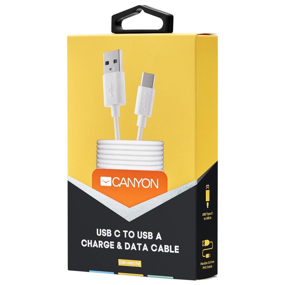CANYON UC-1 Type C USB Standard cable, cable length 1m, White, 15*8.2*1000mm, 0.018kg