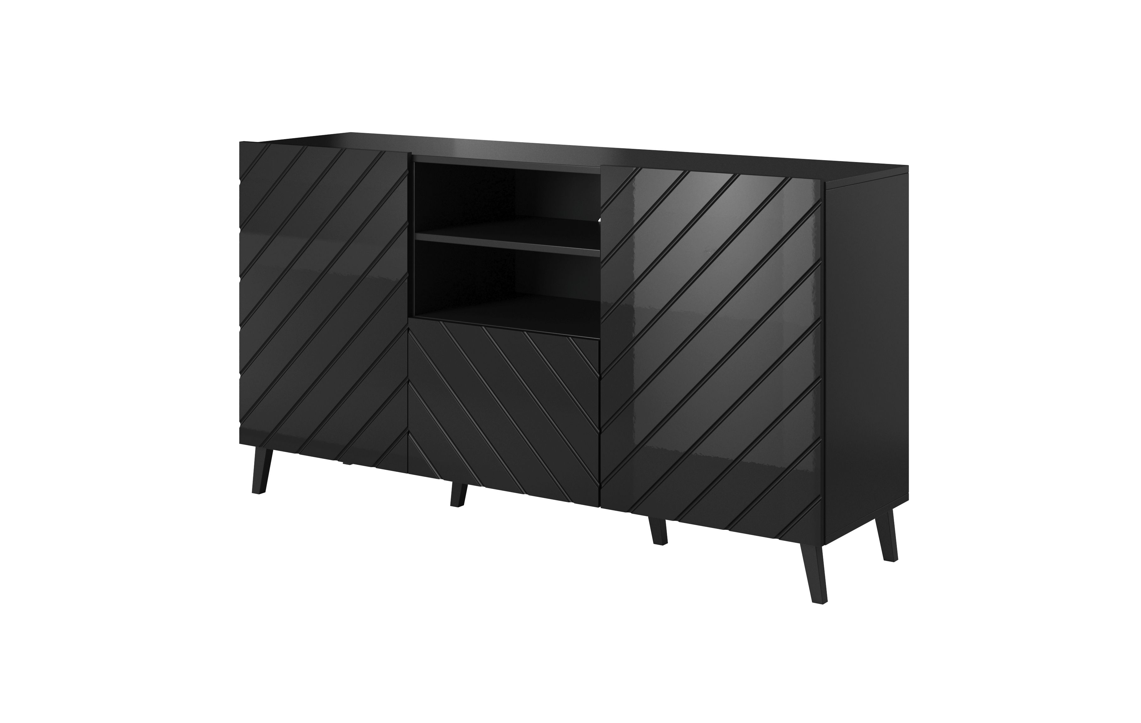 ABETO chest of drawers 150x42x82 gloss black/black