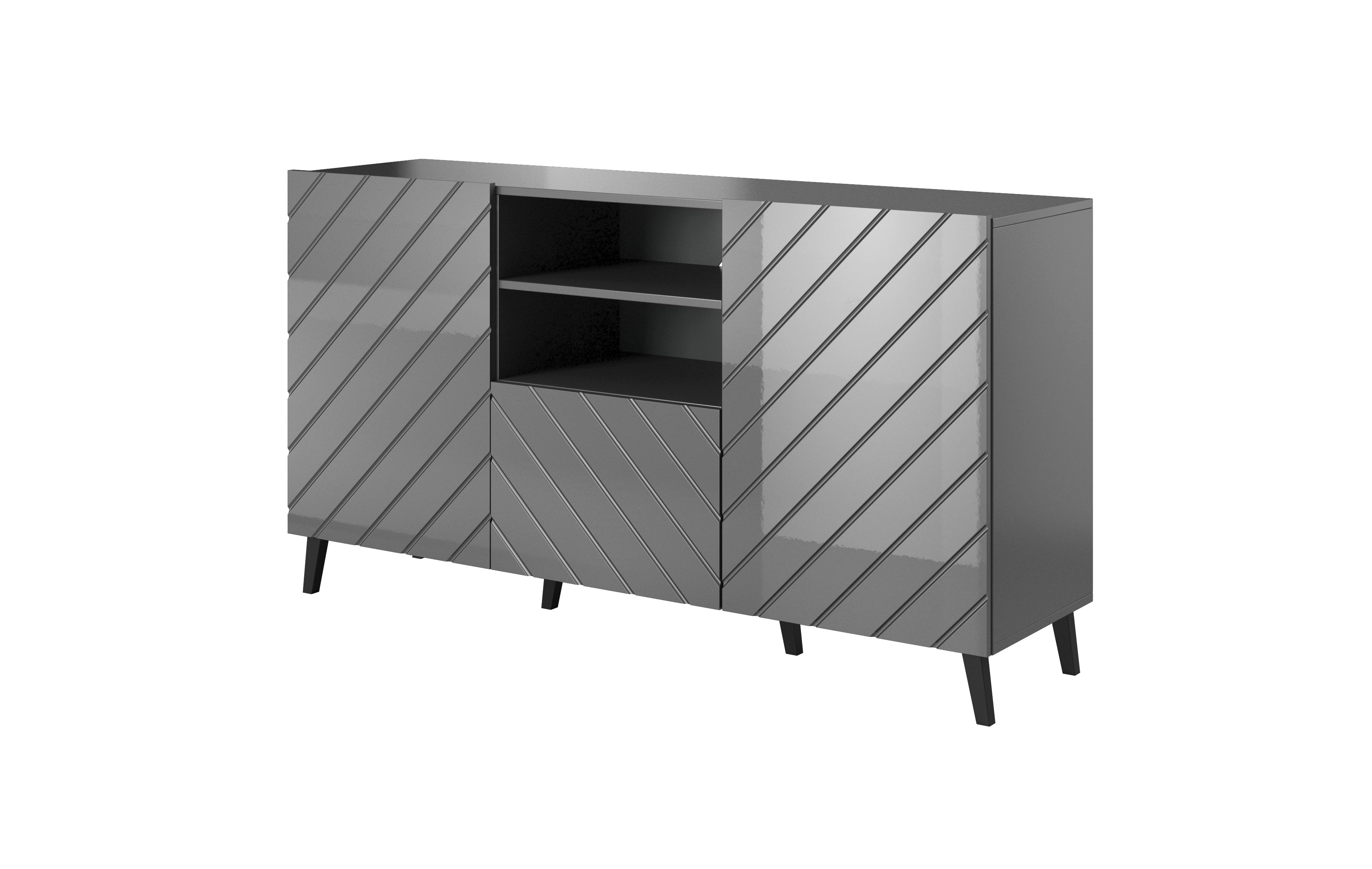 ABETO chest of drawers 150x42x82 graphite/gloss