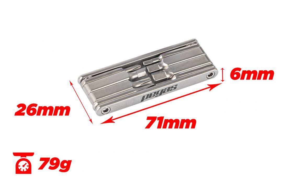 Mini set scule Pegas 8 in 1 otel Cr-V, imbus 2, 3, 4, 5, 6mm, surubelnita dreapta 5mm, surubelnita cruce PH 1, torx T25, culoare argintiu