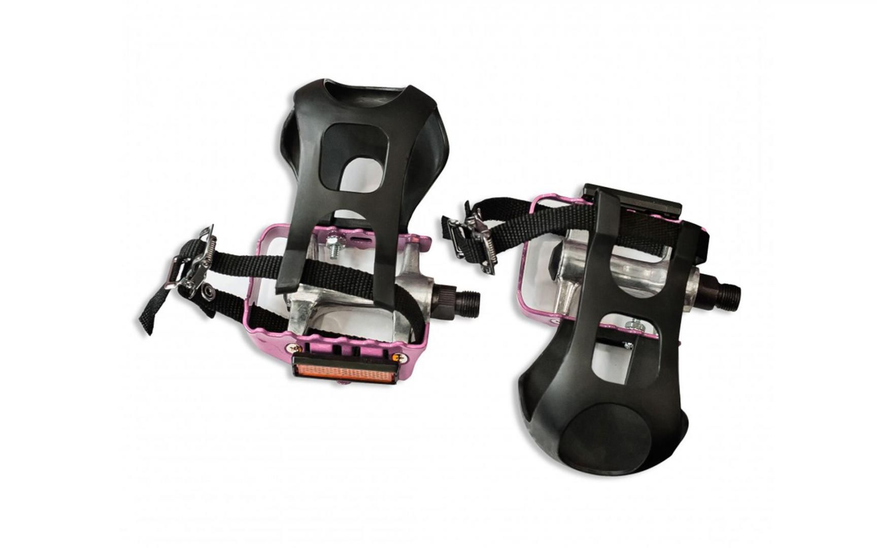 Pedale Aluminiu cu Ratrape plastic,  869LC, rama otel,  curea Nylon, Ax CrMo 9/16, ARG / ROZ