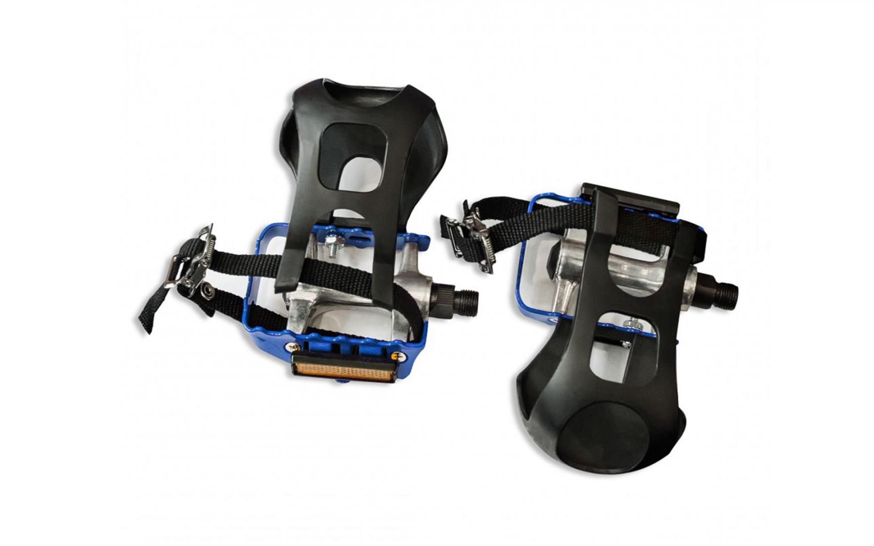 Pedale Aluminiu cu Ratrape plastic,  869LC, rama otel,  curea Nylon, Ax CrMo 9/16, ARG / ALBASTRU