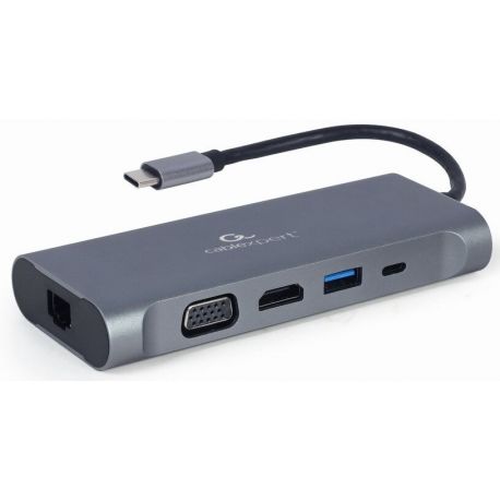 GEMBIRD A-CM-COMBO7-01 Multi Port Adapter USB Type C Hub3.0 HDMI VGA PD card reader stereo audio space grey