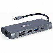GEMBIRD A-CM-COMBO7-01 Multi Port Adapter USB Type C Hub3.0 HDMI VGA PD card reader stereo audio space grey