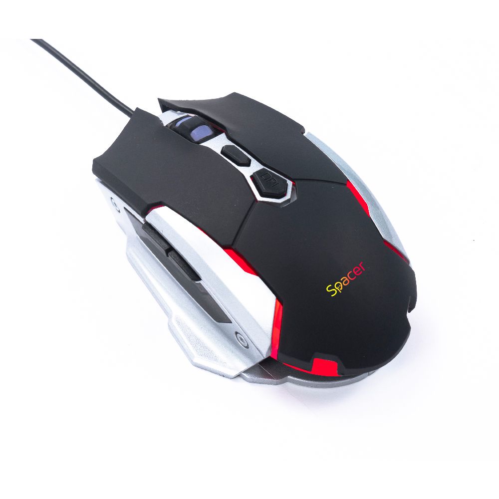MOUSE Spacer - gaming, gaming, cu fir, USB, optic, 6.400 dpi, butoane/scroll 6/1, iluminare RGB, negru,  SPGM-ALIEN-LIGHT  (include TV 0.18lei)