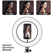 Maclean MCE610 10  12W LED Ring Light with Tripod Stand and Bluetooth Shutter 3 Colours 10 brightness levels 10% -100% Adjustable brightness 160 LED Smartphone Holder lighting light