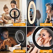 Maclean MCE610 10  12W LED Ring Light with Tripod Stand and Bluetooth Shutter 3 Colours 10 brightness levels 10% -100% Adjustable brightness 160 LED Smartphone Holder lighting light