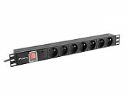 PDU Lanberg 19-inch, 1U, 7 prize French Schuko, max 2500 W, negru