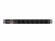 PDU Lanberg 19-inch, 1U, 7 prize French Schuko, max 2500 W, negru